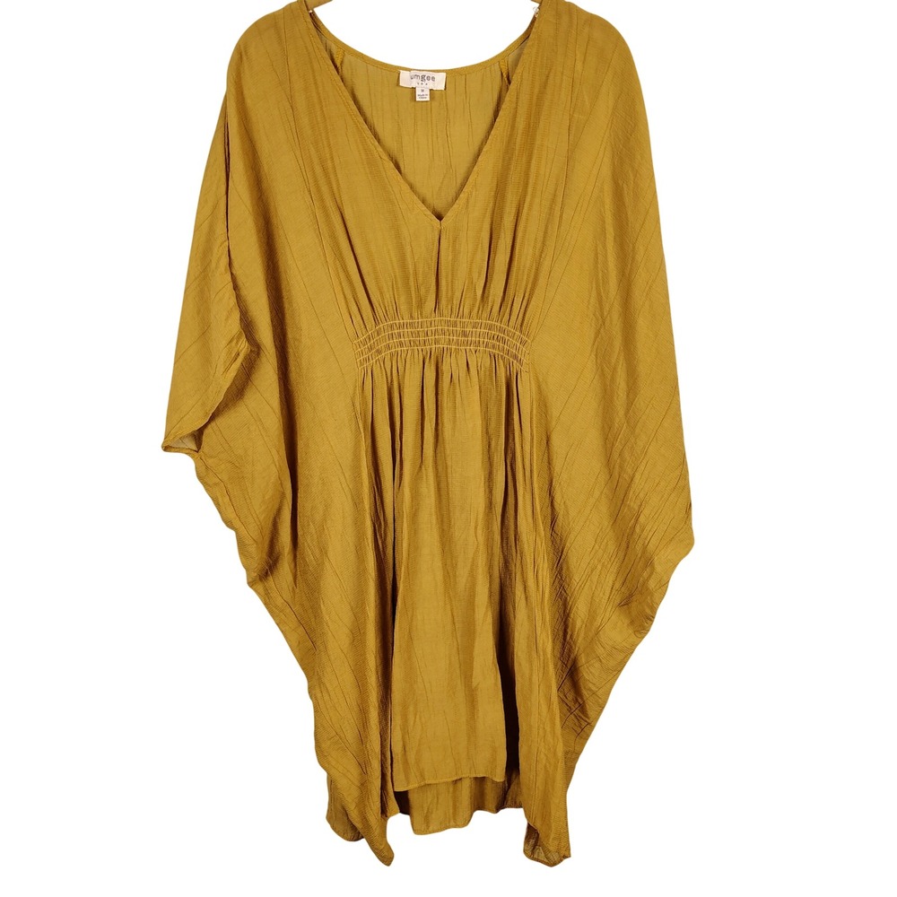 Umgee Womens M Kaftan Tunic Mustard Yellow Crinkle Boho Gorpcore boho